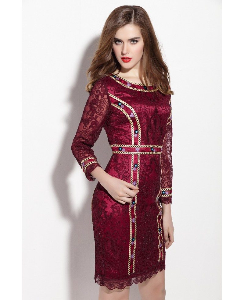 Red O Neck Petal Sleeve Lace Patchwork Slim Big Dress – BEAUTYS'LOV