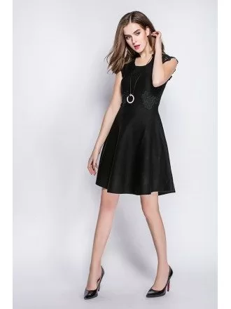 Little Black Lace Skater Dress with Zipper