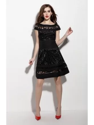 Cutout Lace Cap Sleeve Short Dress