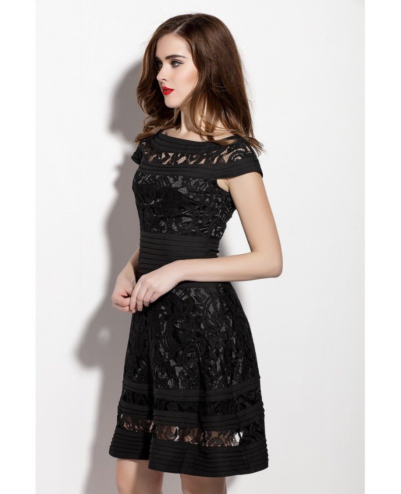 Cutout Lace Cap Sleeve Short Dress -GemGrace