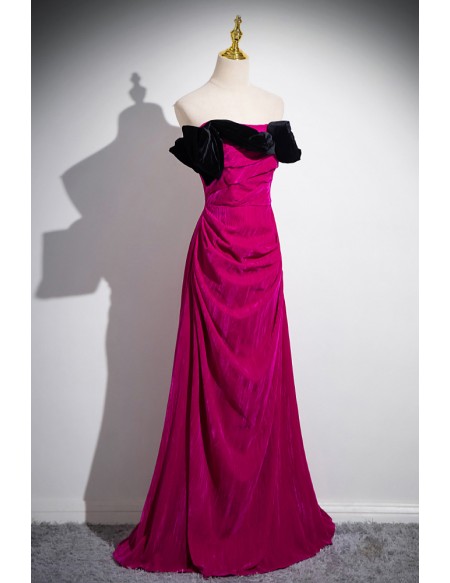 Strapless Fuchsia Long Velvet A Line Prom Dress