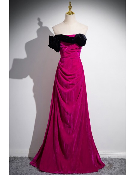 Strapless Fuchsia Long Velvet A Line Prom Dress