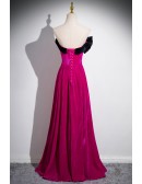 Strapless Fuchsia Long Velvet A Line Prom Dress