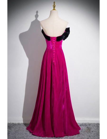 Strapless Fuchsia Long Velvet A Line Prom Dress