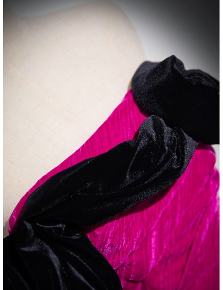 Strapless Fuchsia Long Velvet A Line Prom Dress