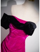 Strapless Fuchsia Long Velvet A Line Prom Dress