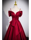 Criss-cross Satin Long Red Formal Evening Dress with Spaghetti Straps