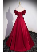 Criss-cross Satin Long Red Formal Evening Dress with Spaghetti Straps