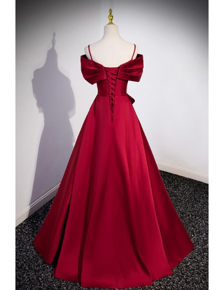 Criss-cross Satin Long Red Formal Evening Dress with Spaghetti Straps