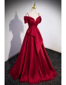 Criss-cross Satin Long Red Formal Evening Dress with Spaghetti Straps