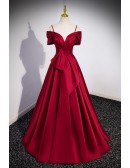 Criss-cross Satin Long Red Formal Evening Dress with Spaghetti Straps