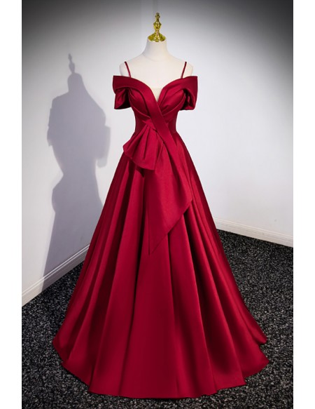 Criss-cross Satin Long Red Formal Evening Dress with Spaghetti Straps