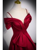 Criss-cross Satin Long Red Formal Evening Dress with Spaghetti Straps