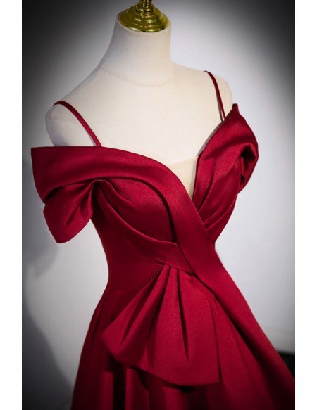 Criss-cross Satin Long Red Formal Evening Dress with Spaghetti Straps