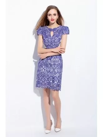 Blue and White Lace Short Dress for Women