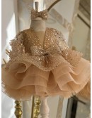 Sequined Long Sleeved Ruffled Ballgown Girls Party Dress