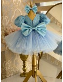 Cute Blue Puffy Tulle Short Ballgown Girls Party Dress