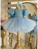 Cute Blue Puffy Tulle Short Ballgown Girls Party Dress