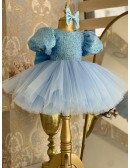 Cute Blue Puffy Tulle Short Ballgown Girls Party Dress