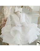Sequined Beaded Ruffle Ballgown Flower Girl Dress Long Sleeved