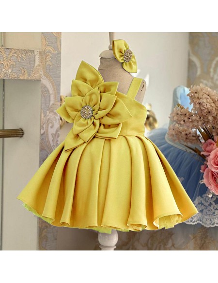 Toddler Girl Ruffled Satin Party Dress with Flowers