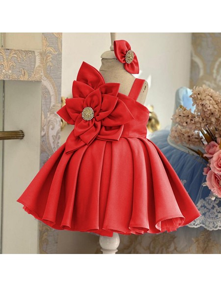Toddler Girl Ruffled Satin Party Dress with Flowers