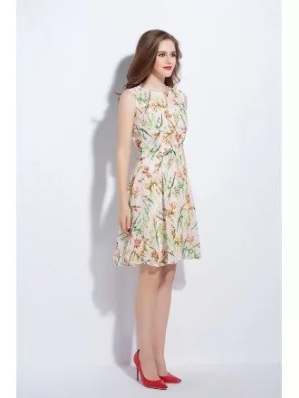 Summer Floral Print Chiffon V Back Silk Dress