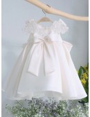 Beaded Lace Cap Sleeved Satin Toddler Flower Girl Dress
