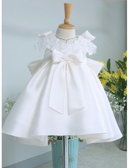 Beaded Lace Cap Sleeved Satin Toddler Flower Girl Dress