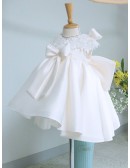 Beaded Lace Cap Sleeved Satin Toddler Flower Girl Dress