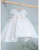 Beaded Lace Cap Sleeved Satin Toddler Flower Girl Dress
