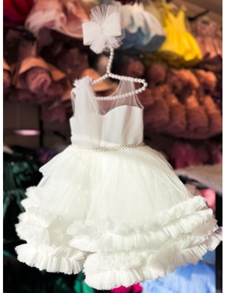 Beaded Neckline And Waist Tulle Party Dress For Children