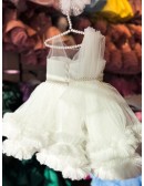 Beaded Neckline And Waist Tulle Party Dress For Children