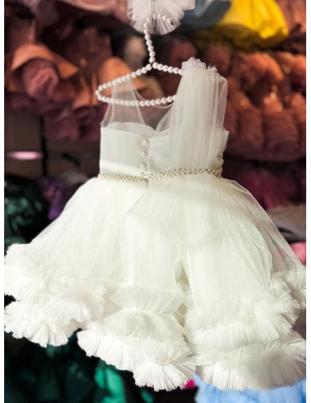Beaded Neckline And Waist Tulle Party Dress For Children
