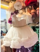 Beaded Neckline And Waist Tulle Party Dress For Children