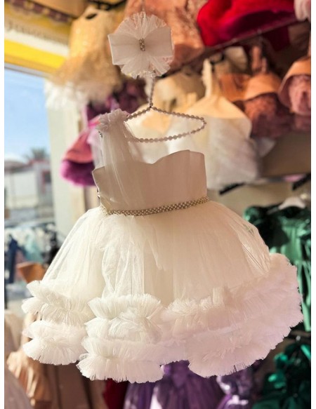 Beaded Neckline And Waist Tulle Party Dress For Children
