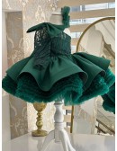Stunning Puffy Green Girls Party Dress with One Sleeve