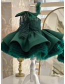 Stunning Puffy Green Girls Party Dress with One Sleeve