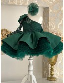 Stunning Puffy Green Girls Party Dress with One Sleeve