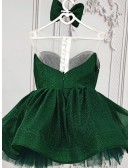 Dark Green Ruffled Illusion Sweetheart Girls Party Dress