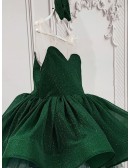 Dark Green Ruffled Illusion Sweetheart Girls Party Dress