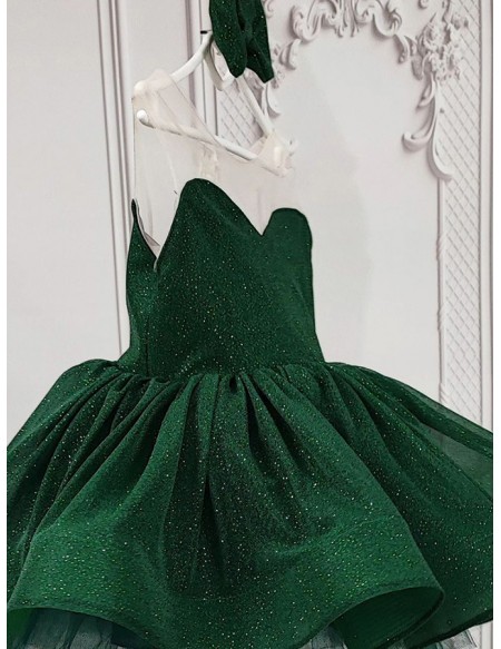 Dark Green Ruffled Illusion Sweetheart Girls Party Dress