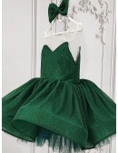 Dark Green Ruffled Illusion Sweetheart Girls Party Dress