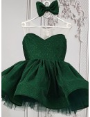 Dark Green Ruffled Illusion Sweetheart Girls Party Dress