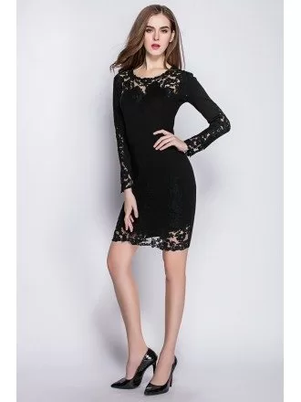Little Black Lace Sleeve Short Dress
