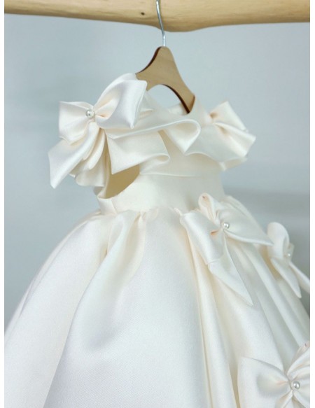 Elegant Satin Flower Girl Dress with Bow Knot