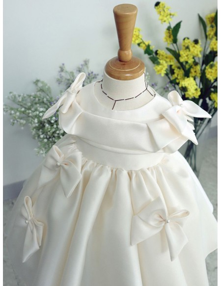 Elegant Satin Flower Girl Dress with Bow Knot
