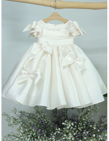 Elegant Satin Flower Girl Dress with Bow Knot