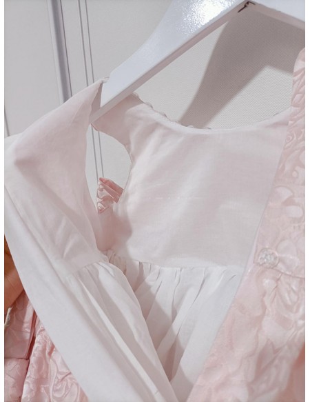 Pink Lace Beaded Neckline Flower Girl Dress with Bow