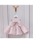 Pink Lace Beaded Neckline Flower Girl Dress with Bow